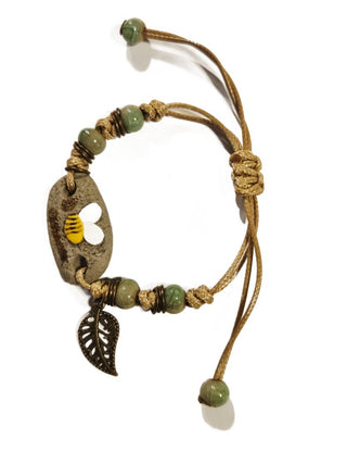 Handmade Ceramic Corded Bracelet Adjustable Tribal Boho Style Unisex (You choose style)