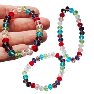 Multicolour Crystal Bead Bracelet Faceted Glass Rondelle Stretch Fit