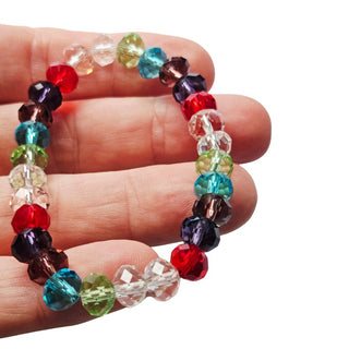 Multicolour Crystal Bead Bracelet Faceted Glass Rondelle Stretch Fit