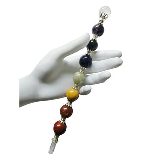 7 Chakra Crystal Healing Wand - Polished Gemstone Spheres with Clear Quartz Point & Sphere Cap