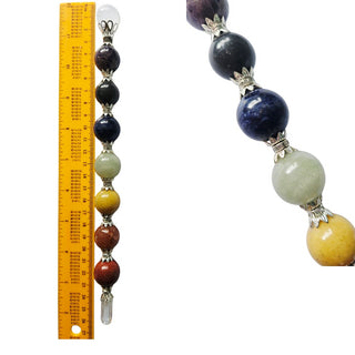 7 Chakra Crystal Healing Wand - Polished Gemstone Spheres with Clear Quartz Point & Sphere Cap