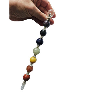 7 Chakra Crystal Healing Wand - Polished Gemstone Spheres with Clear Quartz Point & Sphere Cap