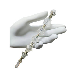 Clear Quartz Crystal Healing Wand - Faceted Geometric Gems with Sphere & Point