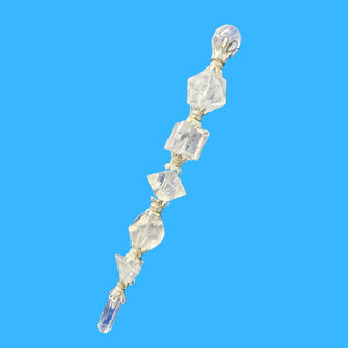 Clear Quartz Crystal Healing Wand - Faceted Geometric Gems with Sphere & Point
