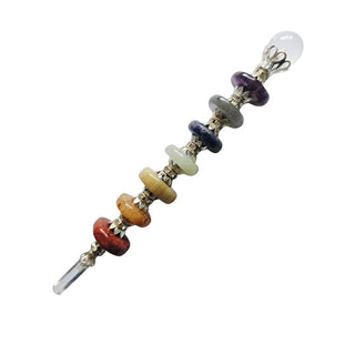 7 Chakra Crystal Healing Wand - Flat Rounded Gemstone Discs with Clear Quartz Point & Sphere