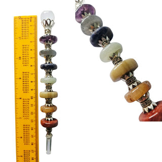 7 Chakra Crystal Healing Wand - Flat Rounded Gemstone Discs with Clear Quartz Point & Sphere