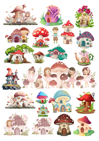 Fairy Houses - Pre Printed Water Slide Decal / Dissolving/Tattoo Paper
