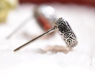 Solid Garnet Stud Oval Earrings Filigree Australian Genuine Gems Silver