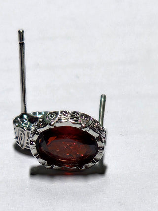 Solid Garnet Stud Oval Earrings Filigree Australian Genuine Gems Silver