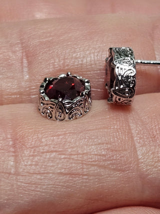 Solid Garnet Stud Oval Earrings Filigree Australian Genuine Gems Silver
