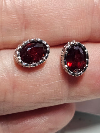 Solid Garnet Stud Oval Earrings Filigree Australian Genuine Gems Silver