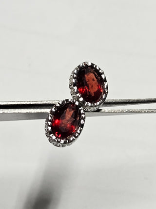 Solid Garnet Stud Oval Earrings Filigree Australian Genuine Gems Silver