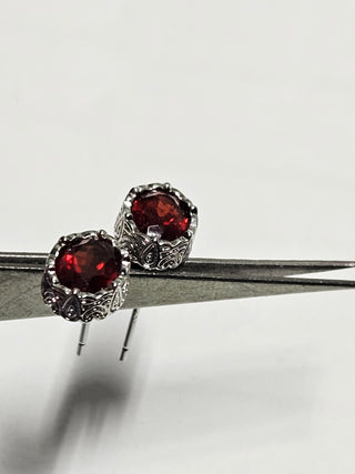 Solid Garnet Stud Oval Earrings Filigree Australian Genuine Gems Silver