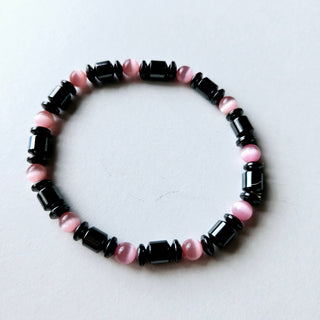 Hematite Stretch Bracelet Natural Magnetic Gemstone Protection Pink Cats Eye 3