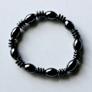 Hematite Stretch Bracelet Natural Magnetic Gemstone Protection Triple Spacer Barrel 14