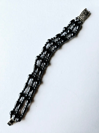 Hematite Stretch Bracelet Natural Magnetic Gemstone Protection Triple Strand Barrel 1
