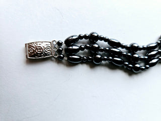 Hematite Stretch Bracelet Natural Magnetic Gemstone Protection Triple Strand Barrel 1