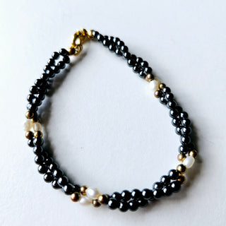Hematite Stretch Bracelet Natural Magnetic Gemstone Protection Pearl Gold 2