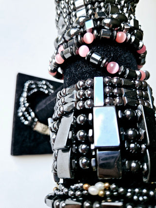 Hematite Stretch Bracelet Natural Magnetic Gemstone Protection Prism 15