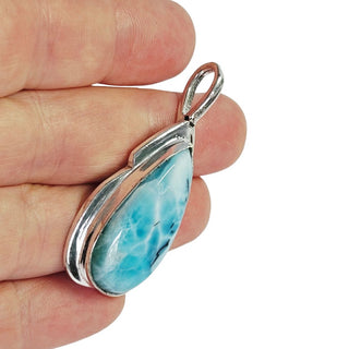 Larimar Sterling Silver Teardrop Pendant Sea Stone Dominican Republic