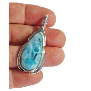 Larimar Sterling Silver Teardrop Pendant Sea Stone Dominican Republic