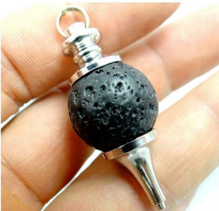 Lava Stone Crystal Pendulum Natural Gemstone Silver Chain Dowsing Healing