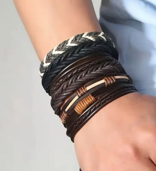 Handmade Braided Leather Bracelet Adjustable Tribal Boho Style Unisex (You choose style)