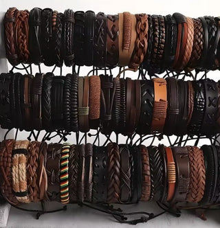 Handmade Braided Leather Bracelet Adjustable Tribal Boho Style Unisex (You choose style)