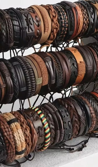 Handmade Braided Leather Bracelet Adjustable Tribal Boho Style Unisex (You choose style)