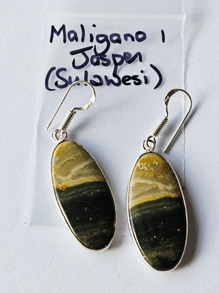 Maligano Jasper Sterling Silver Earrings 1 Natural Stone Handcrafted Jewelry Genuine Gemstone