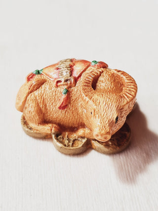 Abundance Money Ox Statue Gold Resin To Bring Good Fortune & Luck Feng Shui Bx8