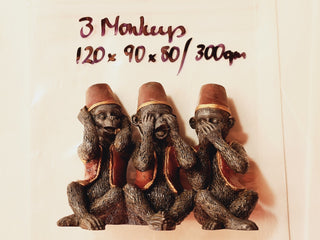 THREE WISE MONKEYS STATUE Hear See Speak No Evil Blessed Resin Feng Shui Mascot Bx8