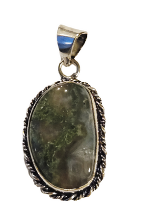 Moss Agate Sterling Silver Pendant 1 Natural Stone Handcrafted Jewelry Genuine Gemstone Necklace