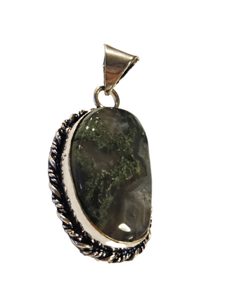 Moss Agate Sterling Silver Pendant 1 Natural Stone Handcrafted Jewelry Genuine Gemstone Necklace