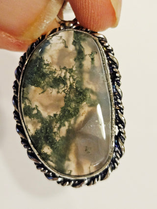 Moss Agate Sterling Silver Pendant 1 Natural Stone Handcrafted Jewelry Genuine Gemstone Necklace