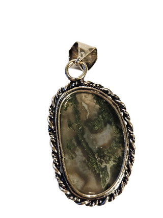 Moss Agate Sterling Silver Pendant 1 Natural Stone Handcrafted Jewelry Genuine Gemstone Necklace