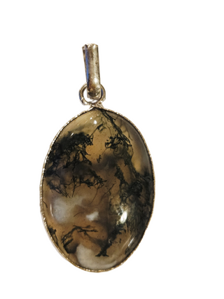 Moss Agate Sterling Silver Pendant 2 Natural Stone Handcrafted Jewelry Genuine Gemstone Necklace