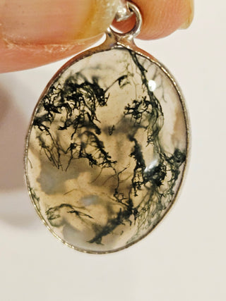 Moss Agate Sterling Silver Pendant 2 Natural Stone Handcrafted Jewelry Genuine Gemstone Necklace