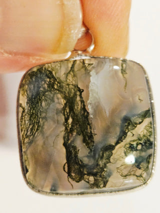 Moss Agate Sterling Silver Pendant 3 Natural Stone Handcrafted Jewelry Genuine Gemstone Necklace
