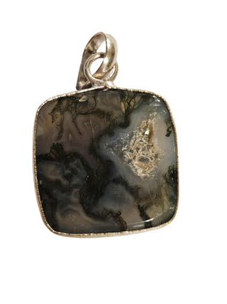 Moss Agate Sterling Silver Pendant 3 Natural Stone Handcrafted Jewelry Genuine Gemstone Necklace