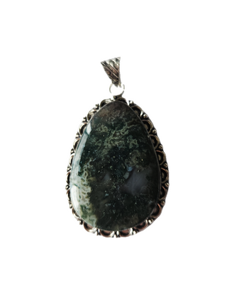 Moss Agate Sterling Silver Pendant 5 Natural Stone Handcrafted Jewelry Genuine Gemstone Necklace