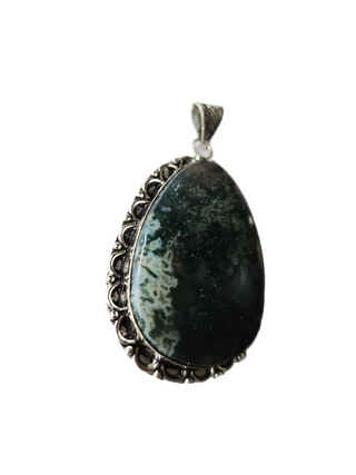 Moss Agate Sterling Silver Pendant 5 Natural Stone Handcrafted Jewelry Genuine Gemstone Necklace