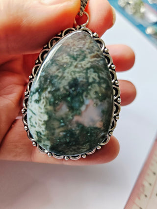 Moss Agate Sterling Silver Pendant 5 Natural Stone Handcrafted Jewelry Genuine Gemstone Necklace