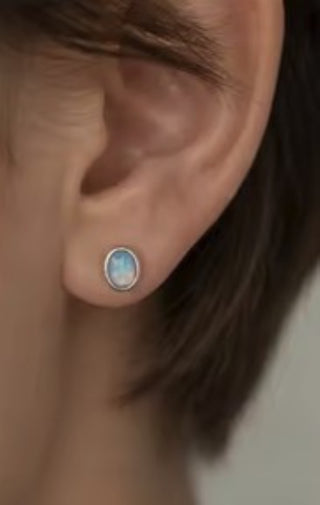 Solid Opal Stud Oval Earrings Bevelled Australian Genuine Gems Silver RRP$160