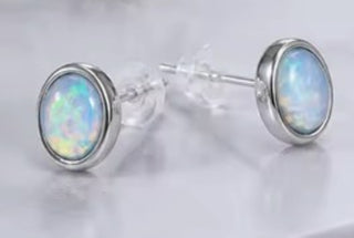 Solid Opal Stud Oval Earrings Bevelled Australian Genuine Gems Silver RRP$160