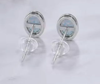 Solid Opal Stud Oval Earrings Bevelled Australian Genuine Gems Silver RRP$160
