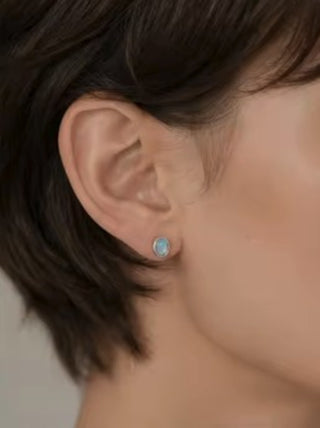 Solid Opal Stud Oval Earrings Bevelled Australian Genuine Gems Silver RRP$160