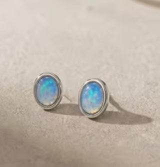 Solid Opal Stud Oval Earrings Bevelled Australian Genuine Gems Silver RRP$160