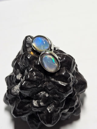 Solid Opal Stud Oval Earrings Bevelled Australian Genuine Gems Silver RRP$160