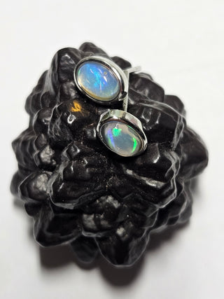 Solid Opal Stud Oval Earrings Bevelled Australian Genuine Gems Silver RRP$160